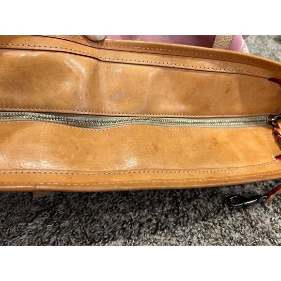 Dooney & Bourke Signature Tote Pink/off-white letters Side Tassel Tote - Picture 7 of 9